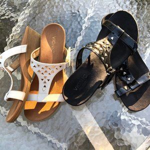 2 Pairs Vionic Maggie Black White Orthaheel Wedge Slide Sandals 8M
